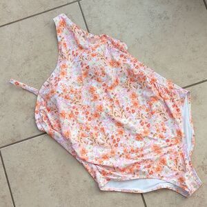 NWT Kona Sol Floral White Orange Pink One Shoulder One Piece Swimsuit - 22W